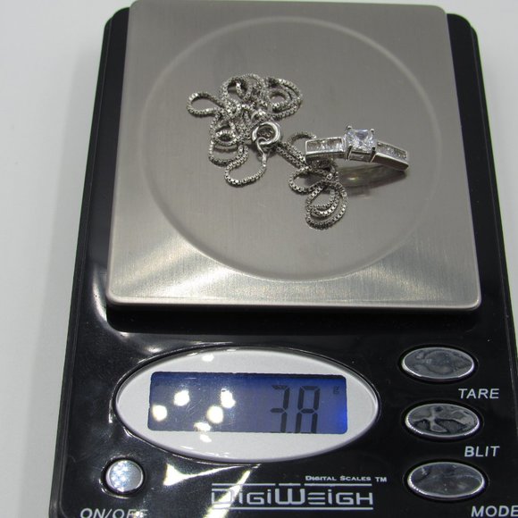 18" Sterling Silver Unique CZ Diamond Necklace - Picture 6 of 6